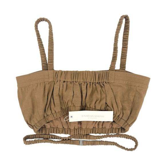 Jonathan Simkhai Clay Washed Linen Ruched Crop Top in Topaz Size S - Picture 4 of 10